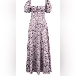 Floral Maxi Dress Spring Summer Easter Long Dress Puffy shoulder sleeves Cotton